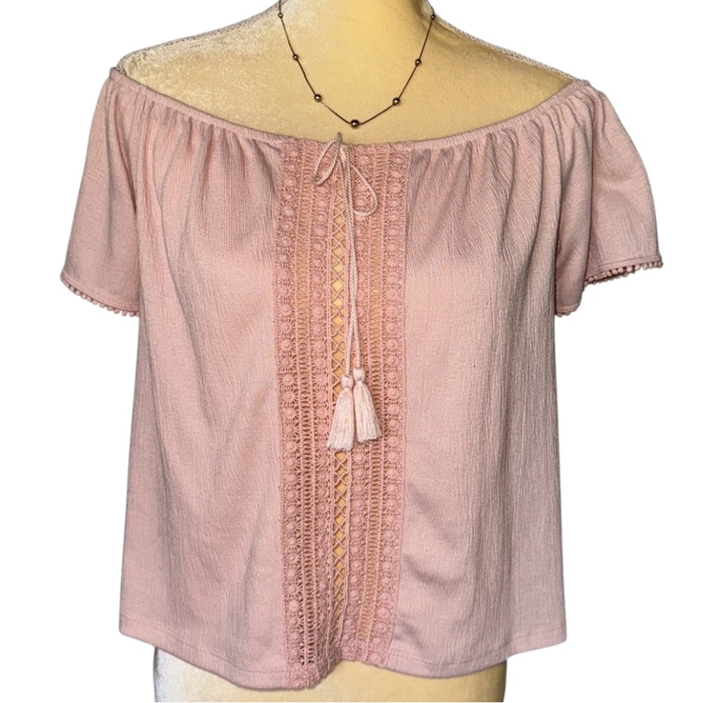 Divided H&M Blush / Pink Lace Accent Top Size M Medium